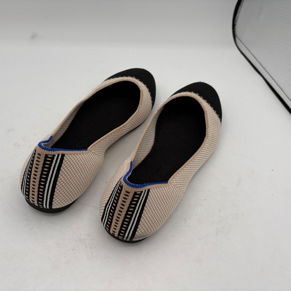 Rothy’s The Square In Tuxedo Size 9.5 Cream Black Knit Cap Toe Ballet Flats - Picture 3 of 7